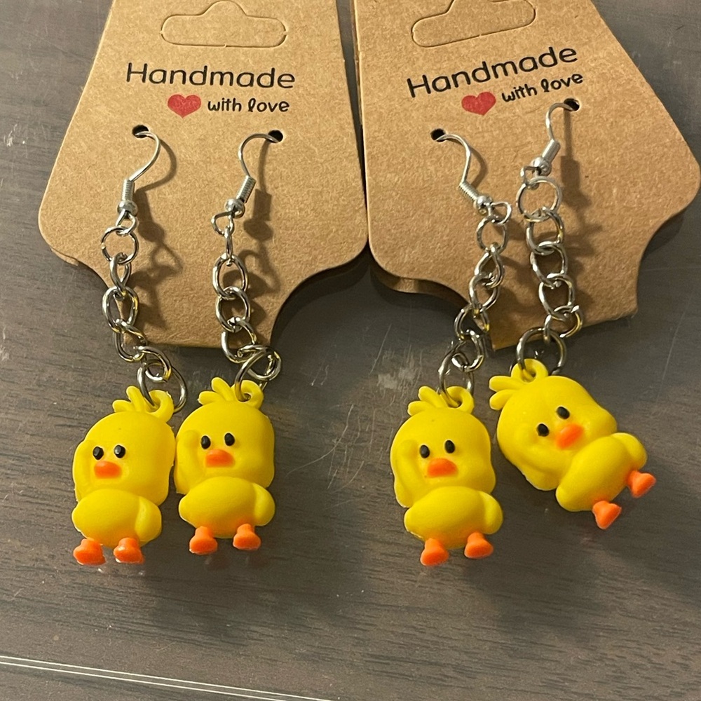 Handmade Chicken Little earrings. The Sky is Falling!